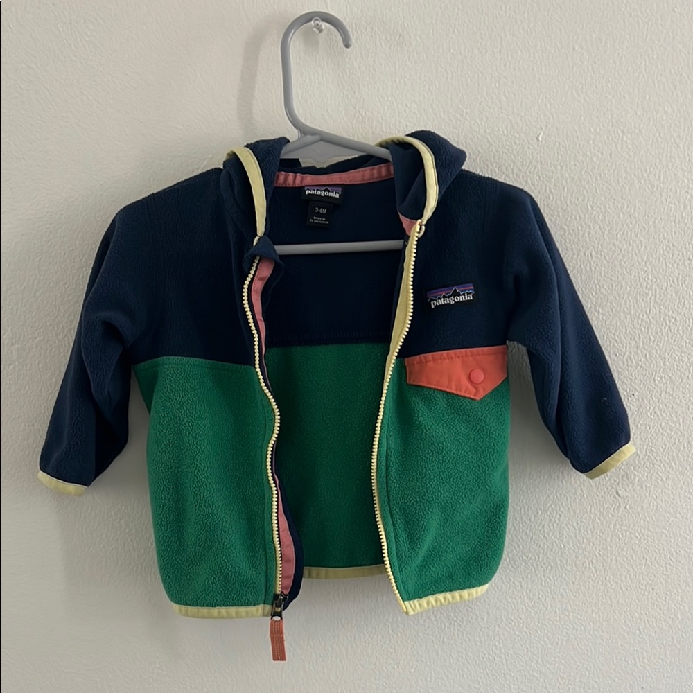 Patagonia Kids' Navy and Green Hoodie with Orange Accent